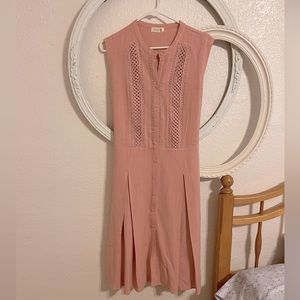 Roolee soft pink pleated, sleeveless, button front dress, XL